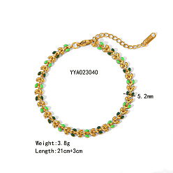 Настоящее золото 18K 304 браслеты из нержавеющей стали с цепочкой из листьев для женщин, реальный 18 k позолоченный, 8-1/4 дюйм (21 см)