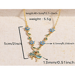 Темно-Голубой Подвеска-бант в виде цветка из латуни с инкрустацией кубическим цирконием для женщин., золотые, глубокое синее небо, 15.75 дюйм (40 см)