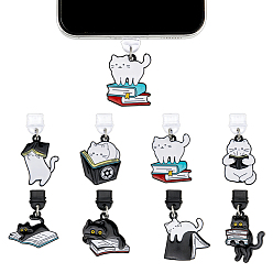 (52) Непрозрачная лаванда 16 шт. 8 стильные пластиковые мобильные пылезащитные заглушки в форме кошки, с подвесками из эмали и сплава , платина, разноцветные, 32~40 мм