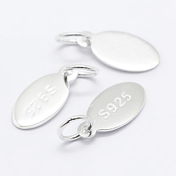 Silver 925 Sterling Silver Pendants, Oval Charms, with S925 Stamp, Silver, 11.5x5.5x0.6mm, Hole: 3.5mm