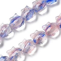 Pink Inner Flower Handmade Lampwork Beads Strands, Apple, Pink, 15.5x15x9mm, Hole: 1.2mm, about 24pcs/strand, 13.39 inch(34cm)