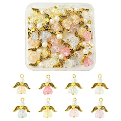 (52) Непрозрачная лаванда 30шт. Акриловые подвески в форме сердца, С золотыми результатами железа, ангел, разноцветные, 23 мм, отверстие : 2.5 мм