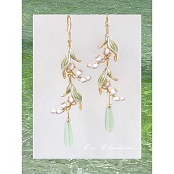Аквамарин Серьги-подвески в виде листьев из сплава и смолы в милом стиле, с пластиковым, золотые, аквамарин, 70 мм