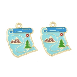 Cyan Pendentifs en émail , carte charmes, or, cyan, 25x20x1mm, Trou: 2mm