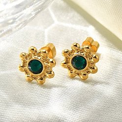 Оливин Ионное покрытие (ip) 304 серьги-гвоздики из нержавеющей стали, со стразами, реальный 14 k позолоченный, оливина, 9x9 мм