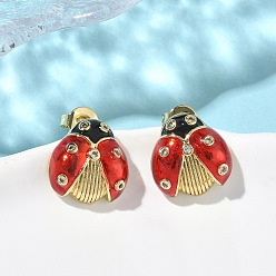Настоящее золото 18K Серьги-гвоздики из латуни с микропаве из кубического циркония, с эмалью, коровка, долговечный, без кадмия и без свинца, реальный 18 k позолоченный, 12x11.5 мм