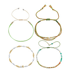 Смешанные камни Регулируемые плетеные браслеты из натуральных бусин из смешанных камней, нейлоновые многожильные браслеты, внутренний диаметр: 6.89~11.02 дюйм (17.5~28 см)