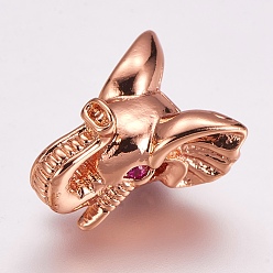 Розовое Золото Латунные микро проложить кубического циркония бусы, слон, розовое золото , 15.5x12.5x10 мм, отверстие : 2 мм