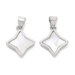 Platine Pendentifs en laiton plaqué et coquillage blanc naturel, charme étoiles, sans cadmium et sans plomb, platine, 16x13x2.8mm, Trou: 5x3mm