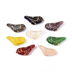 (52) Непрозрачная лаванда Стеклянные бусины, пересмешник, золотой металл обвитыми, разноцветные, 9x19~20x6 мм, отверстие : 0.9 мм