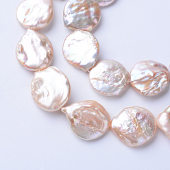Antique White Natural Baroque Pearl Keshi Pearl Beads Strands, Cultured Freshwater Pearl, Flat Round, Antique White, 18.5~21.5x17~19x4~6mm, Hole: 0.5mm, about 19pcs/strand, 14.7 inch