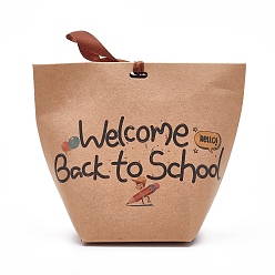 Bois Solide Sacs pliants en papier, avec ruban, bienvenue à l'école, burlywood, 119.3x61.5x100mm