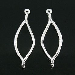 Серебро Соединители овальной формы в тибетском стиле, без кадмия и без свинца, серебряный цвет гальваническим, 44x14x1.5 мм, отверстие : 1.5 мм
