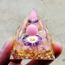 Розовый Кварц Генераторы энергии смолы оргонитовой пирамиды, Натуральная крошка из розового кварца внутри для украшения стола в домашнем офисе, 50 мм