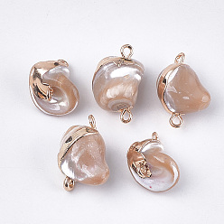 Светло-коричневый Гальванические соединители звеньев трохуса, с железной фурнитурой, самородки, золотые, загар, 17~23x11~14x10~15 мм, отверстие : 2 мм