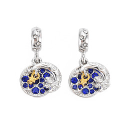 Montana Rack Plating Alloy European Dangle Charms, with Rhinestone, Large Hole Beads, Cadmium Free & Nickel Free & Lead Free, Flat Round with Moon, Platinum, Montana, 26mm, Hole: 4.5mm, Flat Round: 14.5x12x2mm, Moon: 14.5x8x3mm, Star: 4.5x3x2mm
