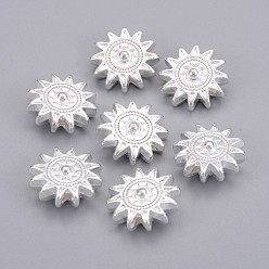 Серебро Тибетском стиле сплава ВС бусы, без свинца и без кадмия, серебряные, 17x6 мм, отверстие : 2 мм