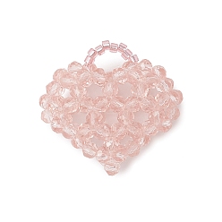 Розовый Подвески гальванизируйте стекла, сердце, граненые, туманная роза, 28~29x28~29x14 мм, отверстие : 4 мм