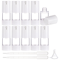 Белый 10шт. пластиковый пустой многоразовый флакон с безвоздушным насосом, с 2пластиковыми пипетками для переноса и 1пластиковым воронкообразным бункером, белые, бутылка: 3.3x8.9см, емкость: 15 мл (0.51 жидких унций)