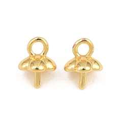 Real 18K Gold Plated Brass Cup Peg Bails, Flower, for Half Drilled Beads, Rack Plating, Long-Lasting Plated, Lead Free & Cadmium Free, Real 18K Gold Plated, 7x5x5mm, Hole: 1.5mm, Pin: 1mm