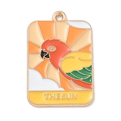 Коралловый Подвески с эмалью из сплава Таро, без кадмия и без свинца, золотой свет, прямоугольник с рисунком попугая, коралл, 30x19x1 мм, отверстие : 1.8 мм