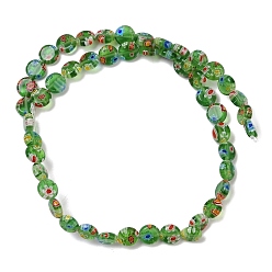 Зеленый Handmade millefiori lampwork beads strands, плоско-круглые, зелёные, 7.5~8x3 мм, отверстие : 0.6 мм, около 48 шт / нитка, 14.06''~14.17'' (35.7~36 см)