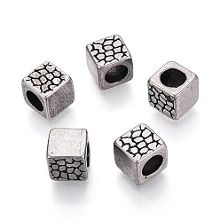 Античное Серебро 304 текстурированные бусины европейского стиля из нержавеющей стали с крупными отверстиями, кубические, античное серебро, 8x8x8 мм, отверстие : 5 мм