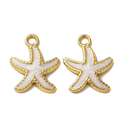 Белый 304 нержавеющей стальной эмали подвески, прелести морская звезда, вакуумное покрытие pvd, реальный 18 k позолоченный, белые, 18x14.5x2 мм, отверстие : 1.8 мм
