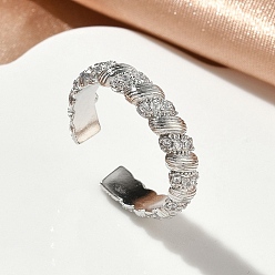 Платина Открытые кольца манжеты из латуни с микропаве и кубическим цирконием, твист, без кадмия и без свинца, стойки покрытие, долговечный, платина, 5 мм, Внутренний диаметр: 18 мм.