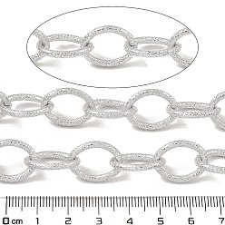 Platinum Aluminium Cable Chains, Texture, Unwelded, with Spool, Platinum, 18x14x2mm, about 32.81 Feet(10m)/Roll