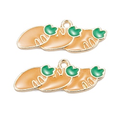 Orange Alloy Enamel Pendants, for Earrings, Light Gold, Carrot, Orange, 10x27x2mm, Hole: 1.6mm