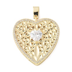 Белый Латунные микро проложить кубического циркония подвески, сердце, стойки покрытие, долговечный, без свинца и без кадмия, реальный 18 k позолоченный, белые, 41.5x31x5.5 мм, отверстие : 5.5x3 мм