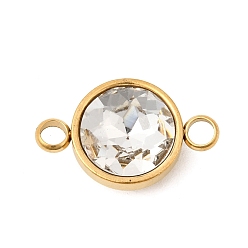 Прозрачный 304 Нержавеющая сталь с ограненными звеньями из стекла с камнем рождения, плоскими круглыми подвесками-коннекторами, золотые, ионное покрытие (ip), прозрачные, 9 мм, отверстие : 19.5x12x7 мм