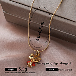Cat Shape Vintage 304 Stainless Steel Enamel Pendant Necklaces for Women, Golden, Red, Cat Shape, 15.75 inch(40cm)