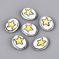 Шампанско-Желтый Фарфоровые бусины ручной работы, пастельный фарфор, овал и звезда, шампанское желтый, 20x16~16.5x5~5.5 мм, отверстие : 1.6~1.8 мм