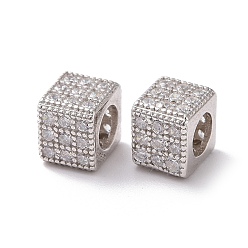 Transparent 925 Sterling Silber Perlen, mit Zirkonia, Echt platiniert, Würfel, Transparent, 5x6x6 mm, Bohrung: 3.5 mm