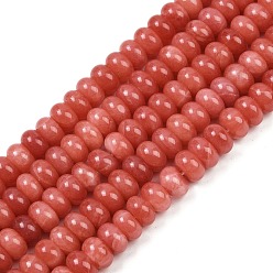 Лосось Окрашенные природные белый нефрит бисер пряди, рондель, salmon, 10x6 мм, отверстие : 1.2 мм, около 63 шт / нитка, 14.88'' (37.8 см)