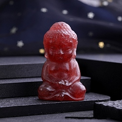 Клубничный Кварц Резная статуя Будды из натурального клубничного кварца, Камень Рейки для домашнего офиса, рабочего стола, украшение по фэн-шуй, 35 мм