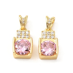 Бледно-Розовый Латунные микро проложить кубического циркония подвески, без кадмия и без свинца, реальный 18 k позолоченный, бутылка, розовый жемчуг, 16x9.5x6.5 мм, отверстие : 6x3 мм