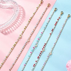 (52) Непрозрачная лаванда Богемные цепочки ручной работы из граненых стеклянных бусин-ронделей и цепочка из нержавеющей стали, а также браслеты на лодыжку для женщин., золотые, разноцветные, 304 дюйм (2 мм)