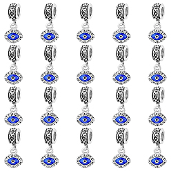 Синий 40шт. сплав эмаль европейские подвески, злые глаза, Подвески с большими отверстиями, античное серебро, синие, 23.5 мм, Дурной глаз: 13x11.5 mm, отверстие : 5 мм