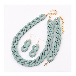 Кадет Синий Комплекты акриловых цепочек-цепочек, сережек-подвесок и браслетов, золотые, кадетский синий, Ожерелье: 430 mm