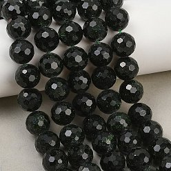 Green Goldstone Synthetic Green Goldstone Beads Strands, Round, Faceted, 11.5~12mm, Hole: 2mm, about 33pcs/strand, 14.57''~14.76''(37~37.5cm)