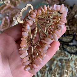 Бледно-Розовый Сплав клипы коготь волос, с натуральным солнечным камнем, бабочка, аксессуары для волос для женщин и девочек, розовый жемчуг, 80x50x20 мм