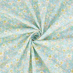 Turquoise Tissu en coton imprimé de fleurs pour vêtements et loisirs créatifs, turquoise, 1000x1500mm