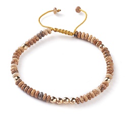 Пейзажный Джаспер Натуральная картина яшмы плетеные браслеты из бисера, с нейлоновым шнуром и немагнитными шариками из синтетического гематита, 2-1/8 дюйм ~ 2-3/4 дюйм (5.5~7 см)