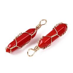 (123L) Белый крем непрозрачный блеск Подвески lampwork, формы пуль, обмотанных медной проволокой, граненые, золотые, огнеупорный кирпич, 43x10.5x11.5 мм, отверстие : 4~5x5.5 мм