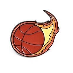 Basketball Спортивная брошь из сплава с эмалью, Изысканные черные застежки для лацканов для женщин и мужчин, пылающий шар, цвет шоколада, баскетбол, 25x32 мм