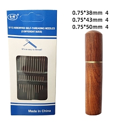 Platinum Iron Yarn Needles, Big Eye Blunt Needles, for Cross-Stitch, Knitting, Ribbon Embroidery, with Wood Box, Platinum, 38~42x0.76mm