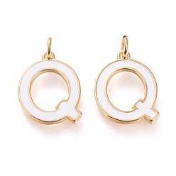 Letter Q Латунь эмаль подвески, с целью перехода в кольце, долговечный, реальный 18 k позолоченный, letter.q, белые, letter.q, Вопрос: 18x14x1.8 мм, прыжковые кольца: внутренний диаметр: 3 мм